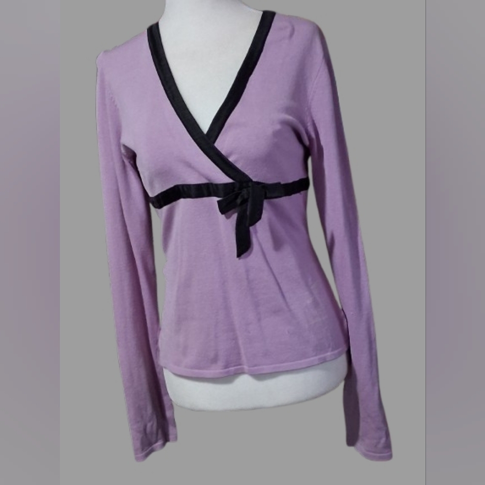 INC International Concepts Women's Long sleeve Purple W/ Black Bow Accent, Large